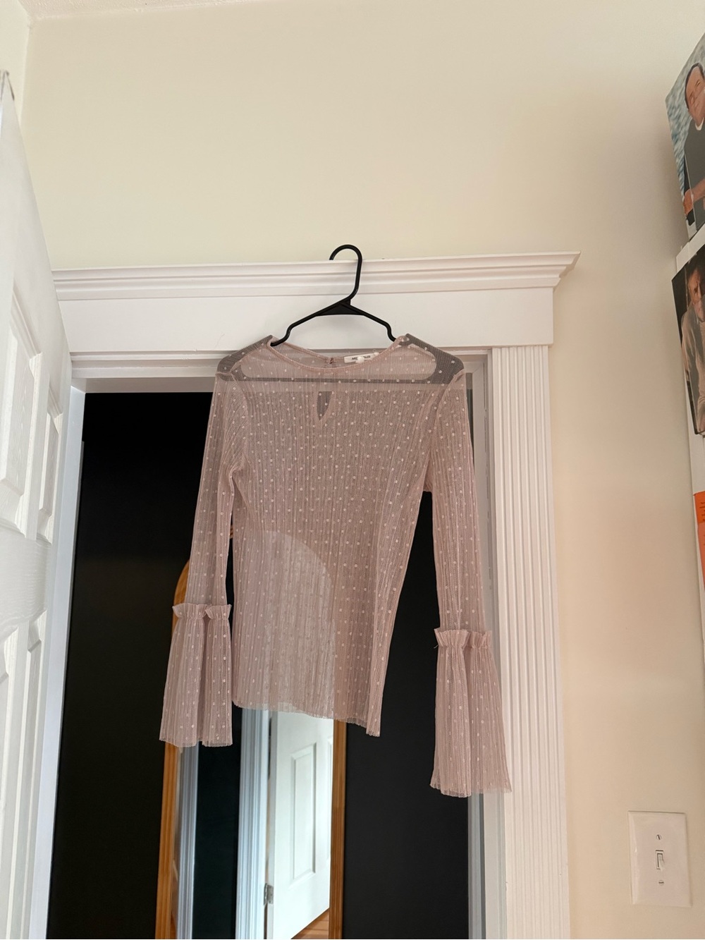 Avec Les Filles Sheer Swiss Dot Bell Sleeve Balletcore Top Size Small